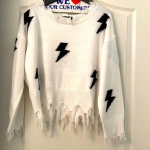 Shein White & Black Lightning Bolt Sweater